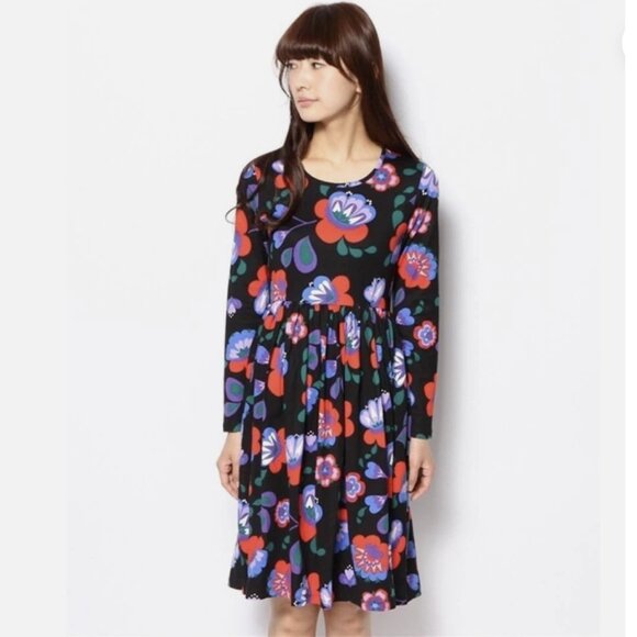 Marimekko Dresses & Skirts - Marimekko Mollamaija Floral Dress XS Long Sleeve Pockets Cotton Gatherin…